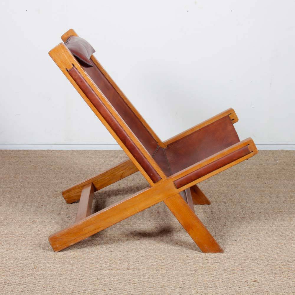 Pair of large wooden and leather armchairs from the 1980s