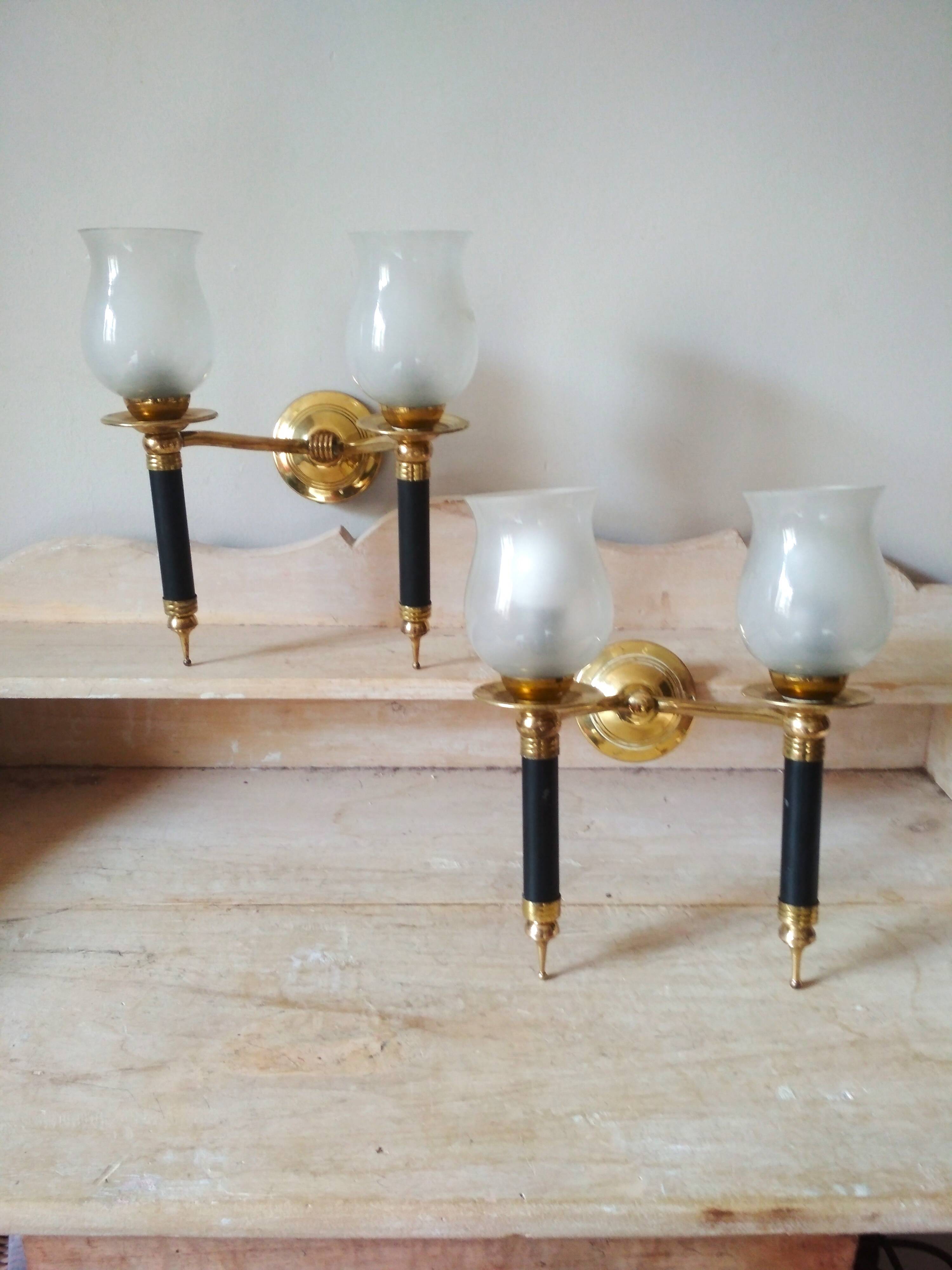 Pair of vintage 50s wall lights, 2 sconces