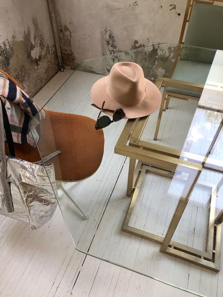 Italy octagonal table 70s glass and brass