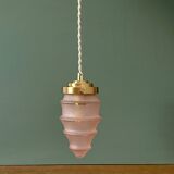 Suspension globe vintage en verre rose dépoli