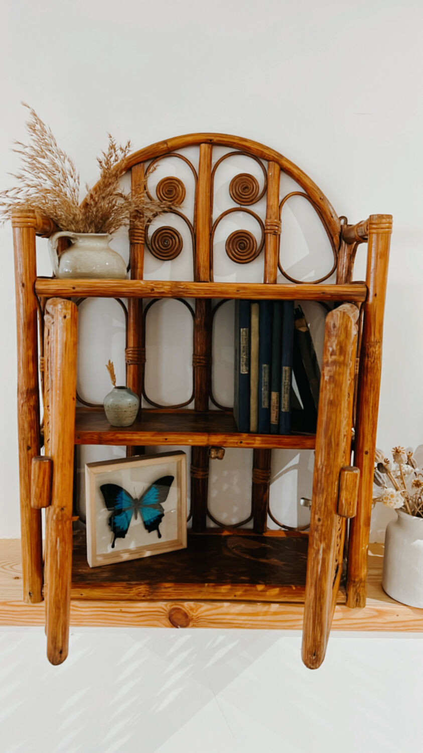 Vintage rattan wall shelf