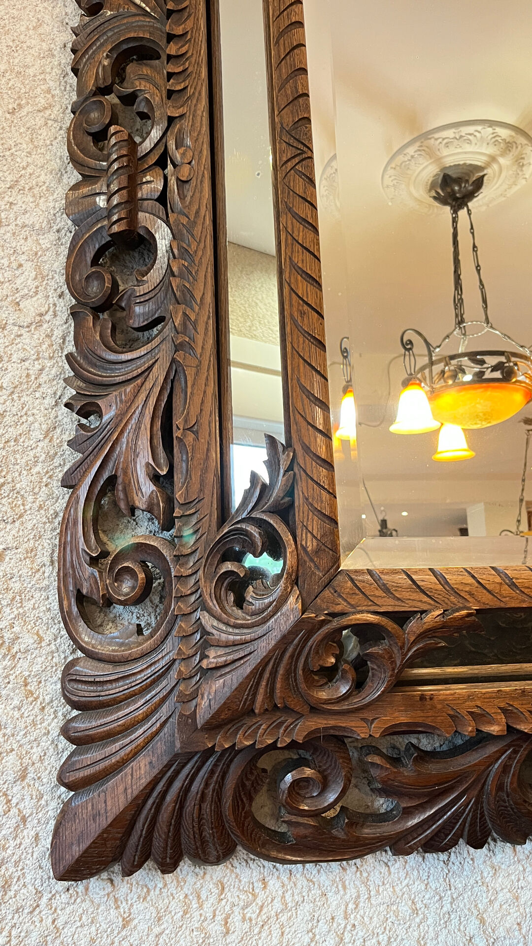 Miroir ancien chêne sculpté - Style Henri II