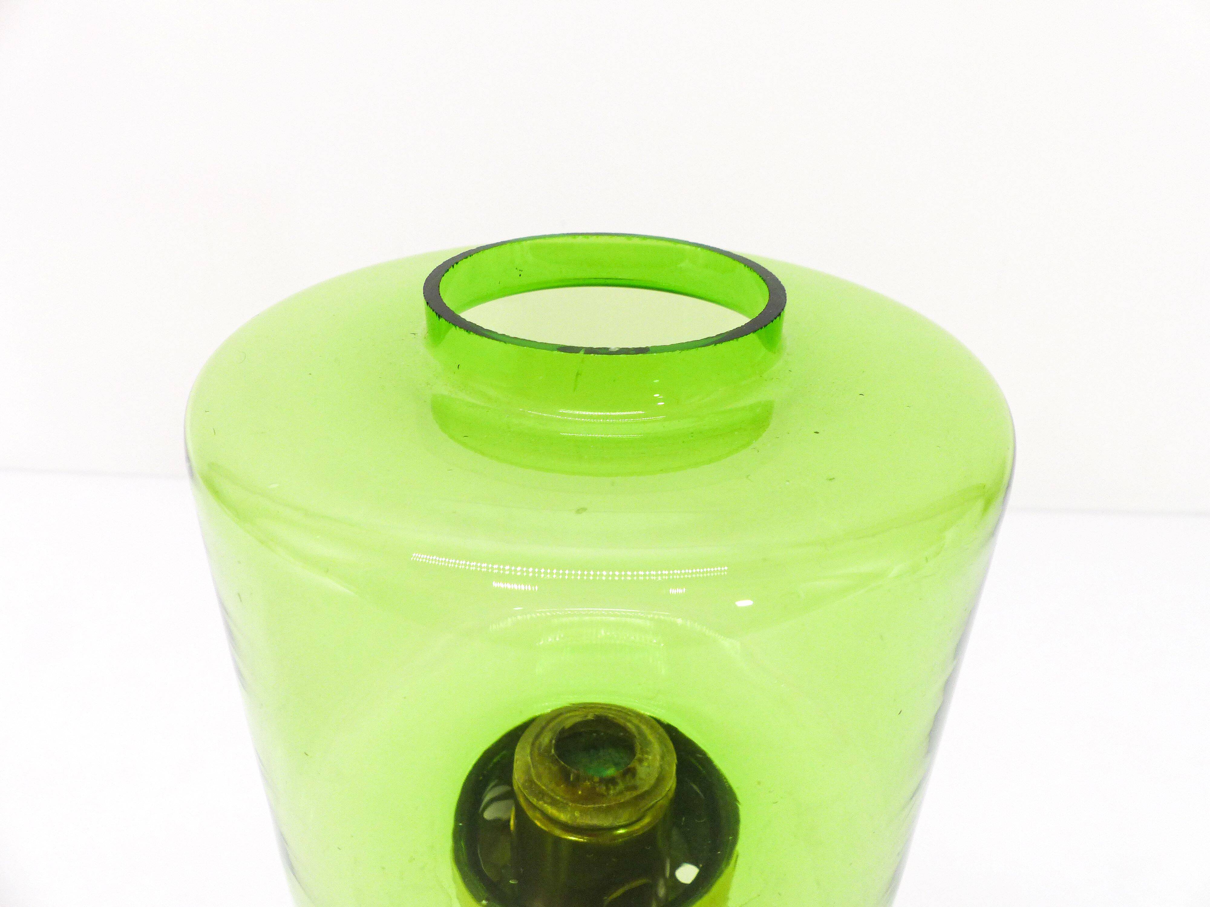 Scandinavian candle holder Gnosjö green glass and brass 1960