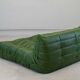 Togo chaise lounge in green leather attributed to Michel Ducaroy for Ligne Roset, 1974