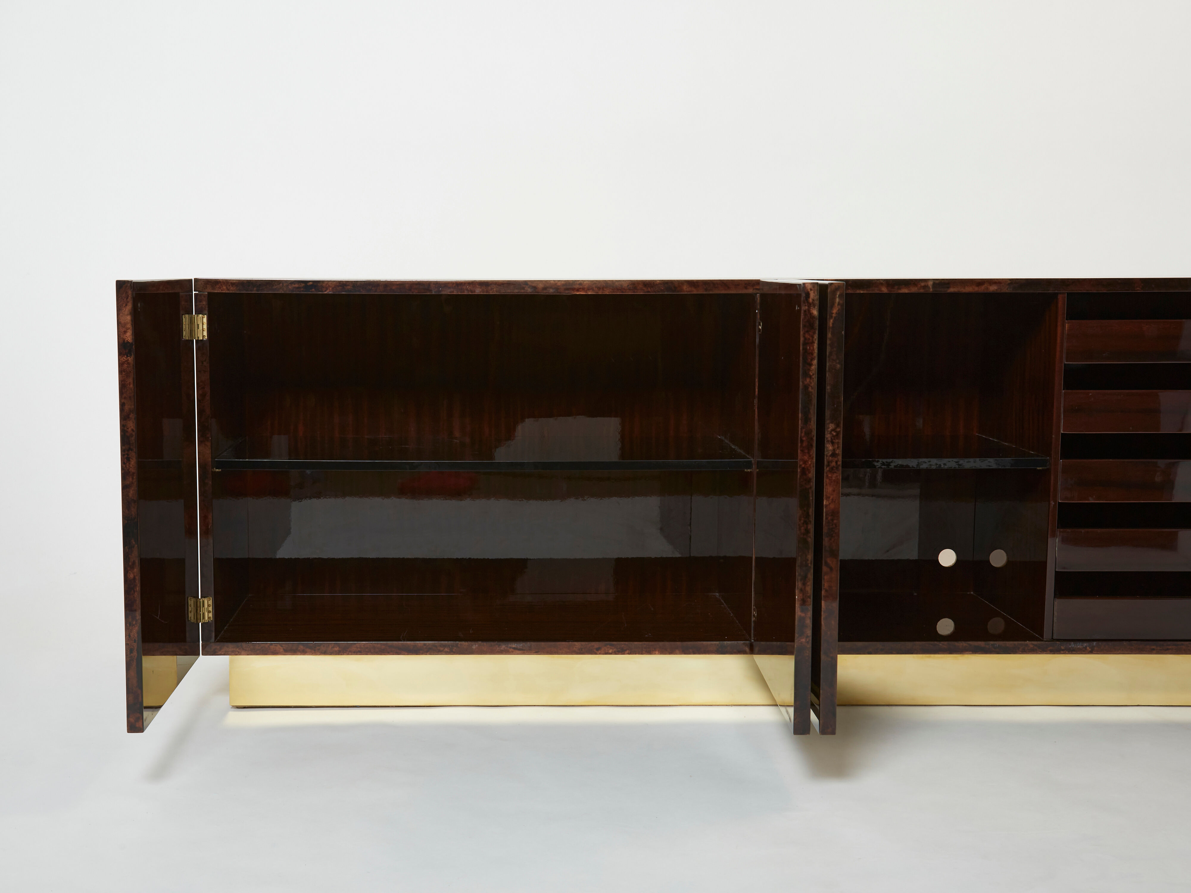 Aldo Tura sideboard in brown parchment and brass 1960