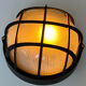 Vintage wall lamp, black metal and ridged glass, France 1980.