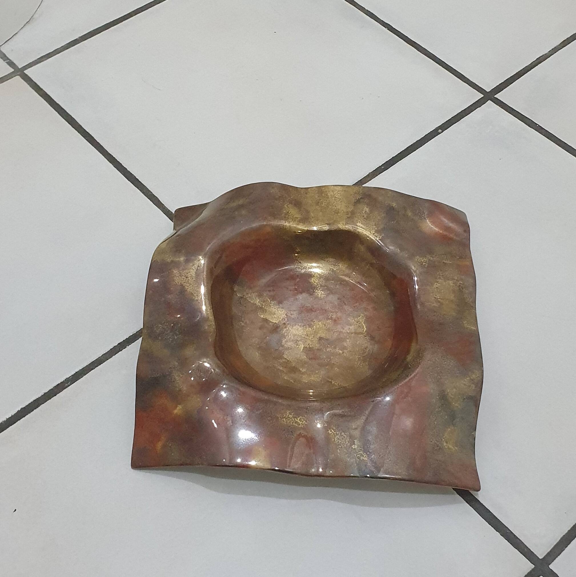Asymmetrical square ceramic trinket dish