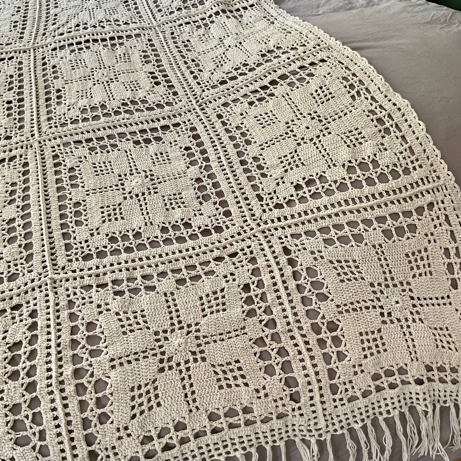 Vintage handmade crochet bedspread