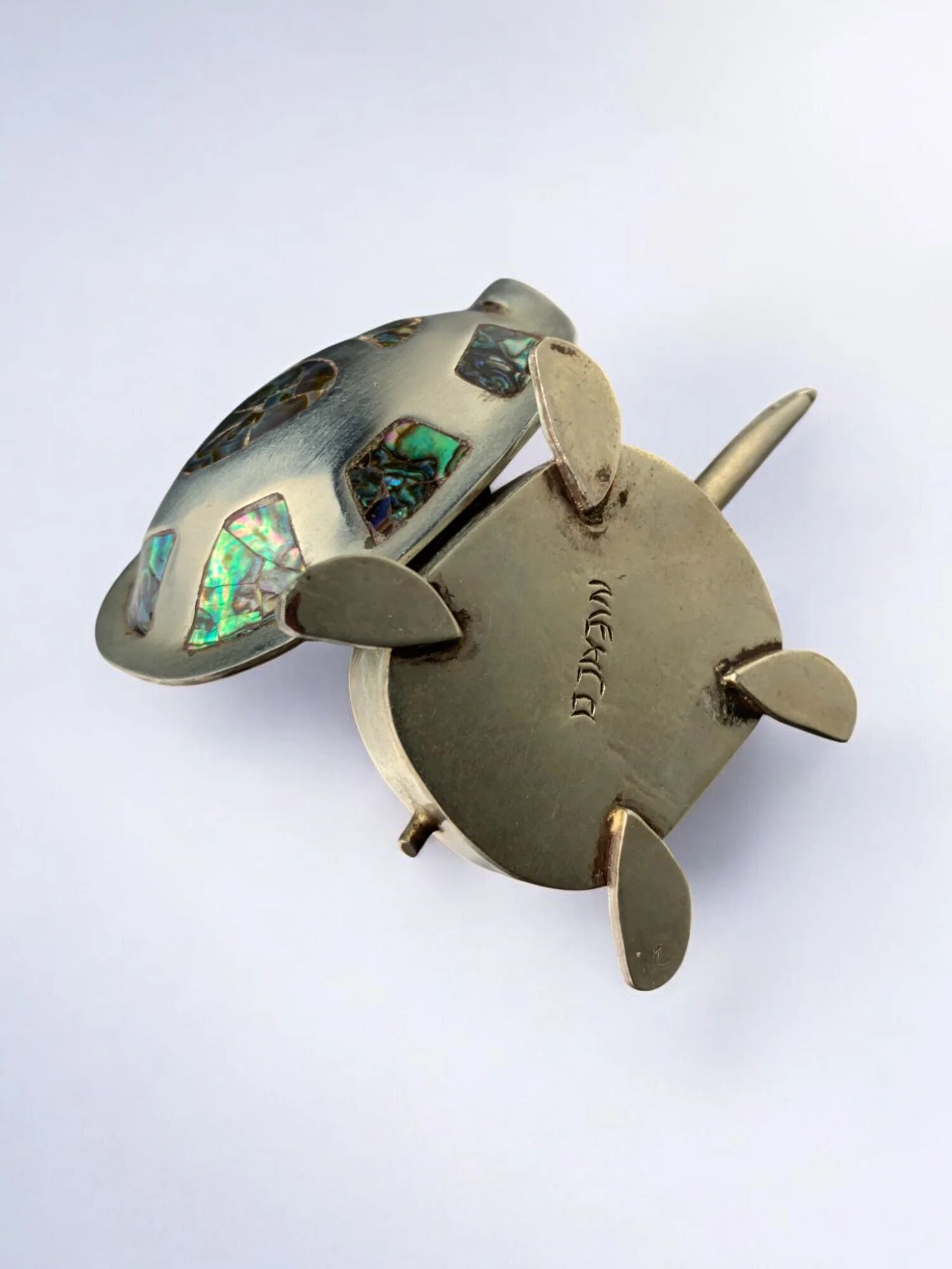 Abalone shell & alpaca silver turtle box, Mexico, 1970