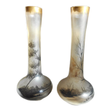 White opaline vases black drawings