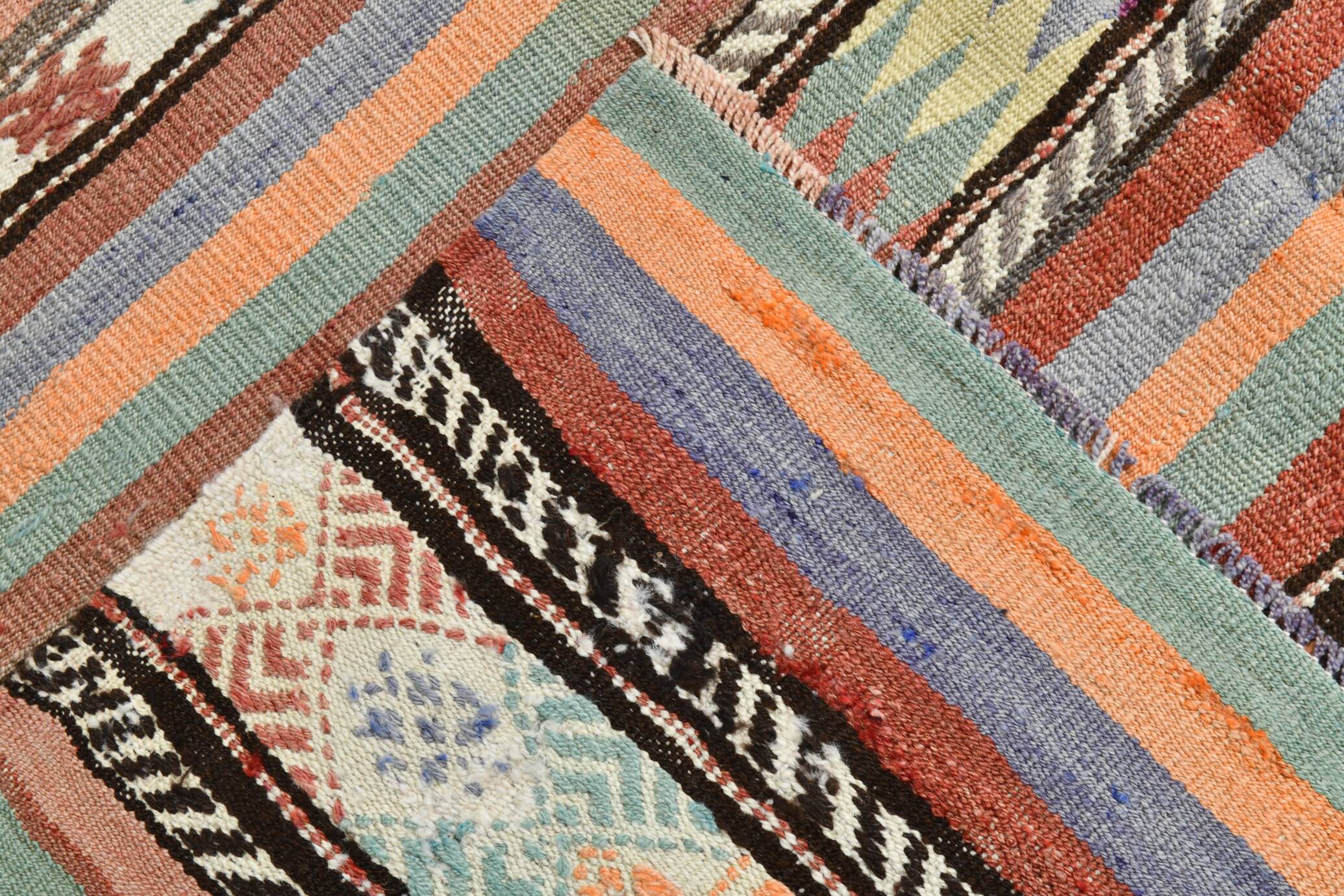 6x8 Ethnic Striped Green & Orange Kilim Rug, 176x230Cm