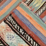 6x8 Ethnic Striped Green & Orange Kilim Rug, 176x230Cm