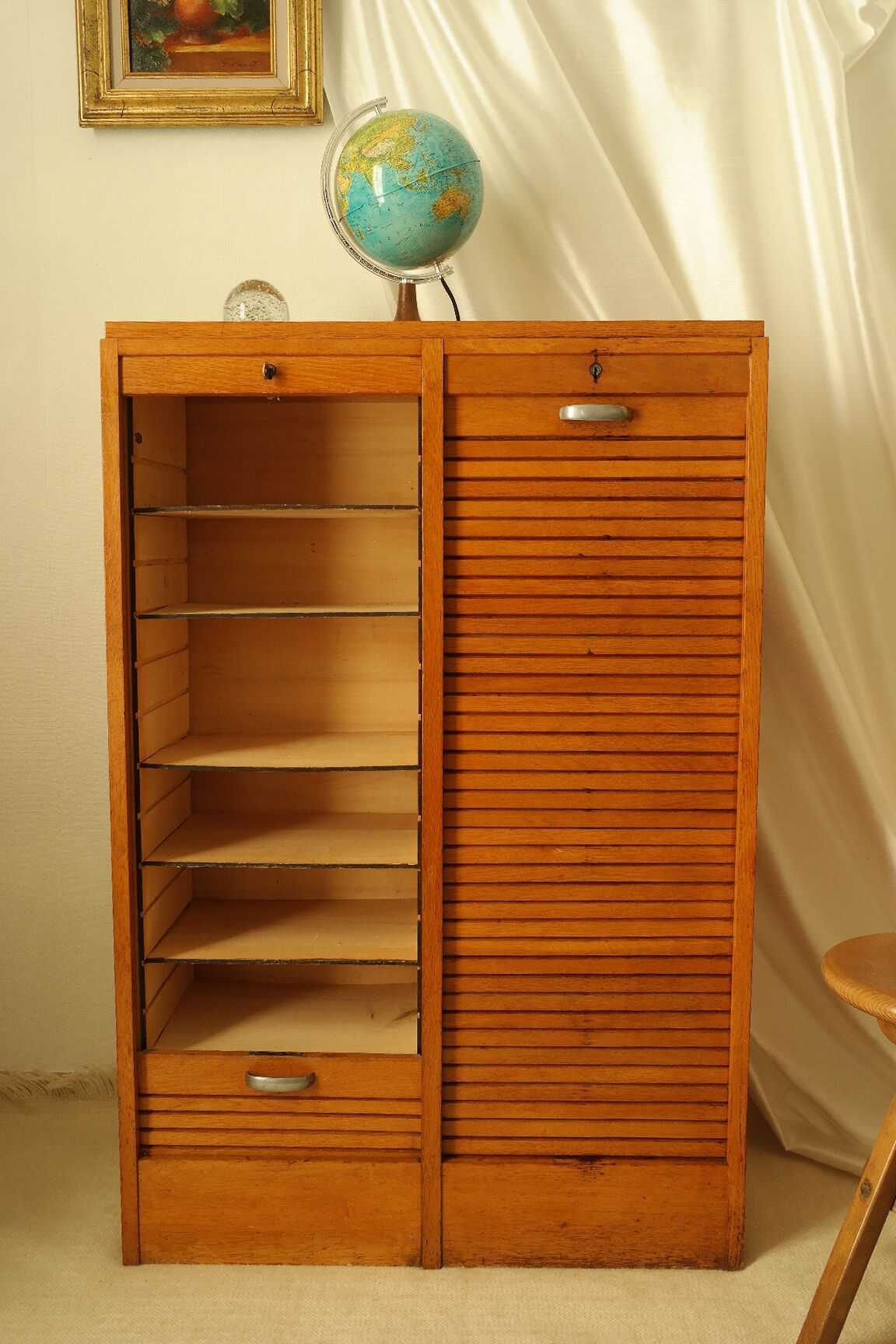 Radia vintage oak double curtain binder cabinet