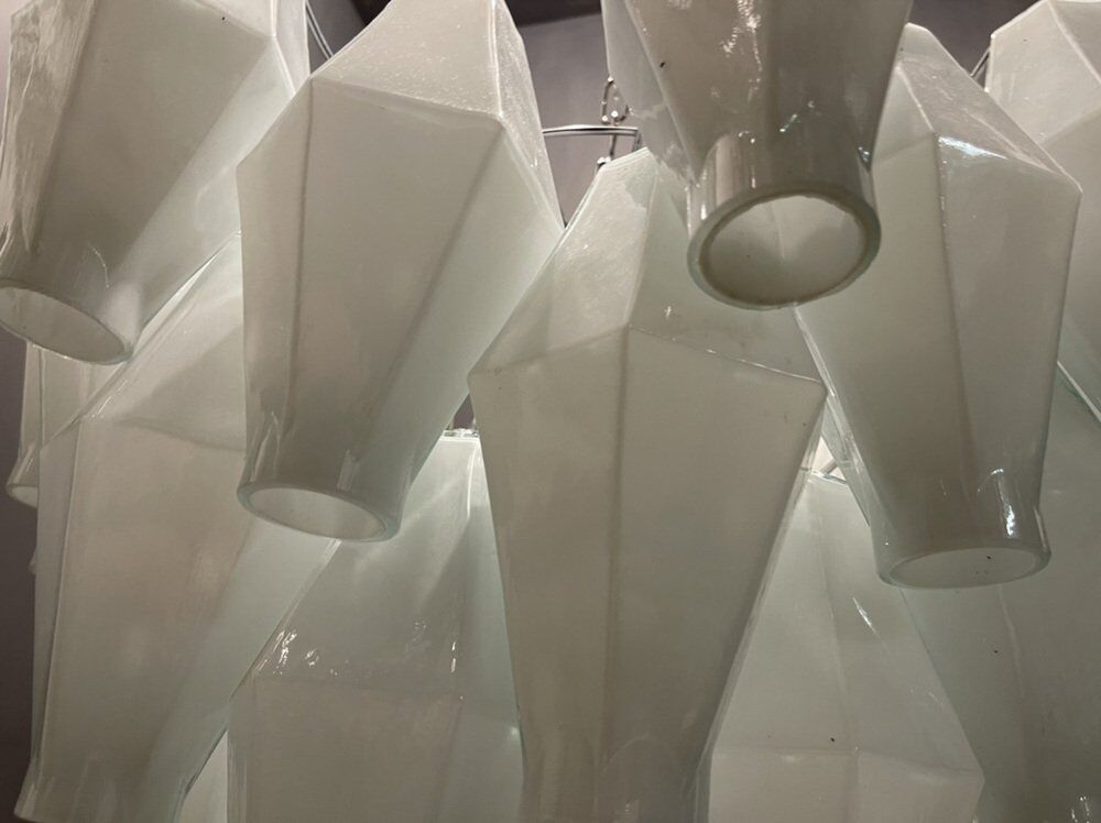 White murano glass polyhedra chandelier, 1970s