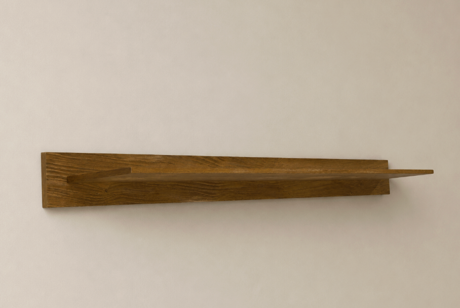 Vintage oak wall rack book shelf wood minimalist 80's design.