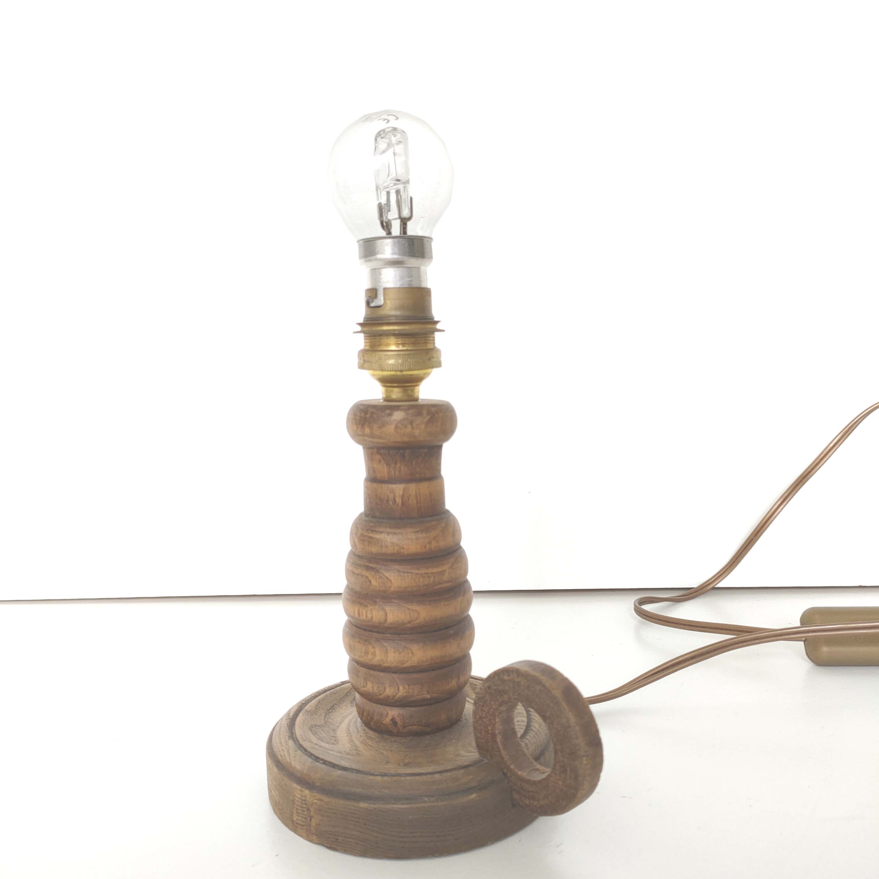 Turned wooden candlestick lamp