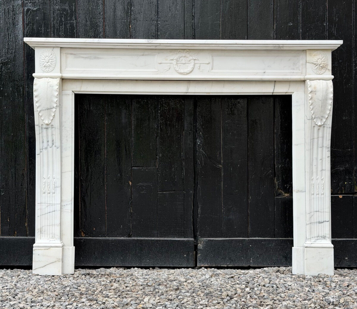 Louis XVI style fireplace in white Carrara marble circa 1880
