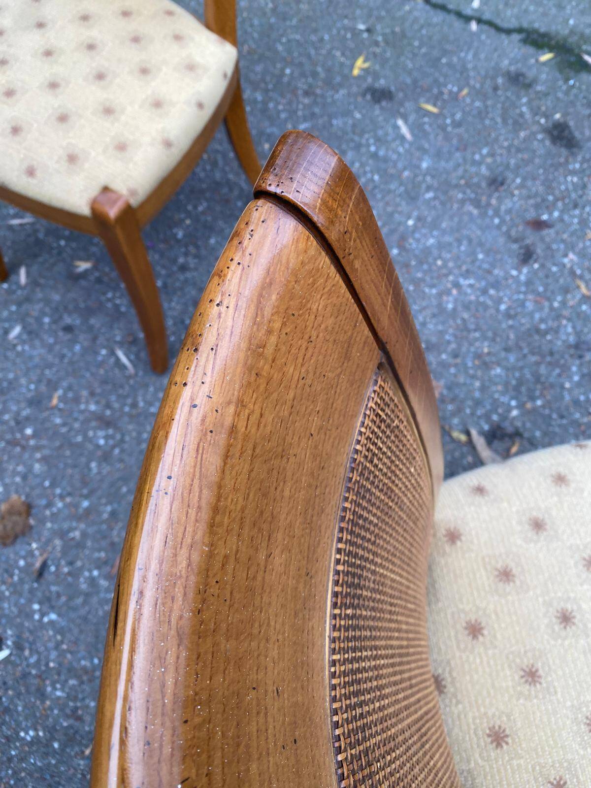 Four 20th-century Directoire-style chairs in solid wood with cane seats and beige fabric