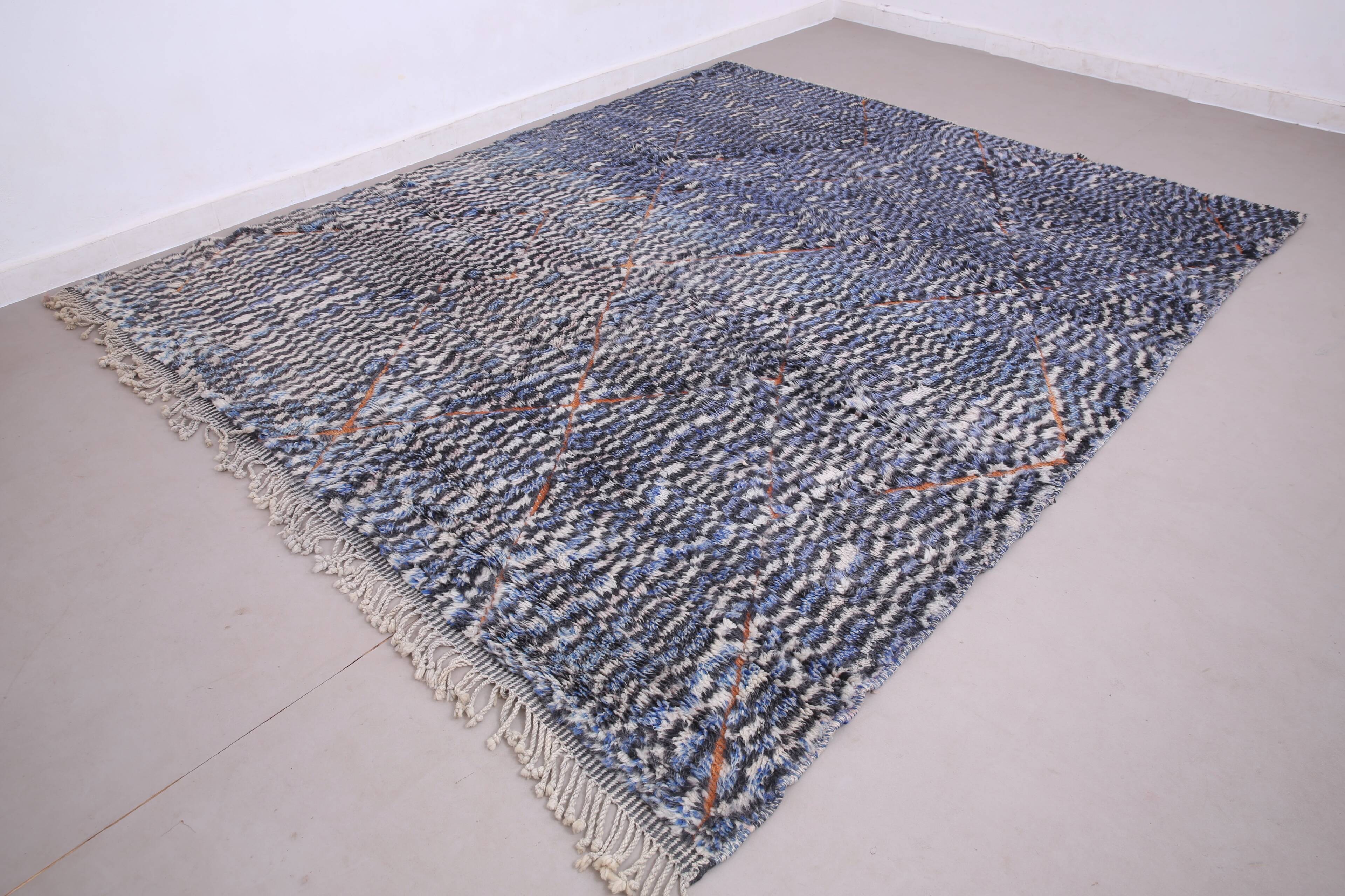 Blue Handmade Beni merirt Rug 258 x 305 cm - Abstract Wool Rug - Berber Rug
