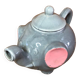 Old teapot elephant shape gray & pink ceramic vintage #a472