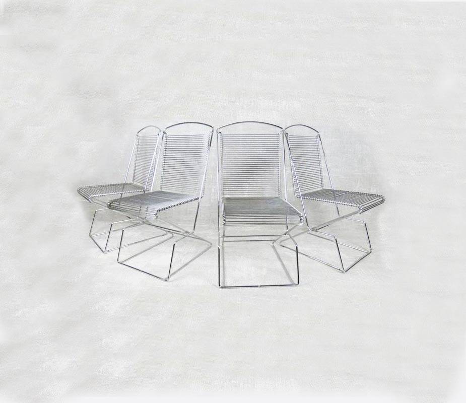 Set of 4 wire chairs, 1980s