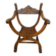 Siège, fauteuil Dagobert curule en noyer sculpté style Renaissance