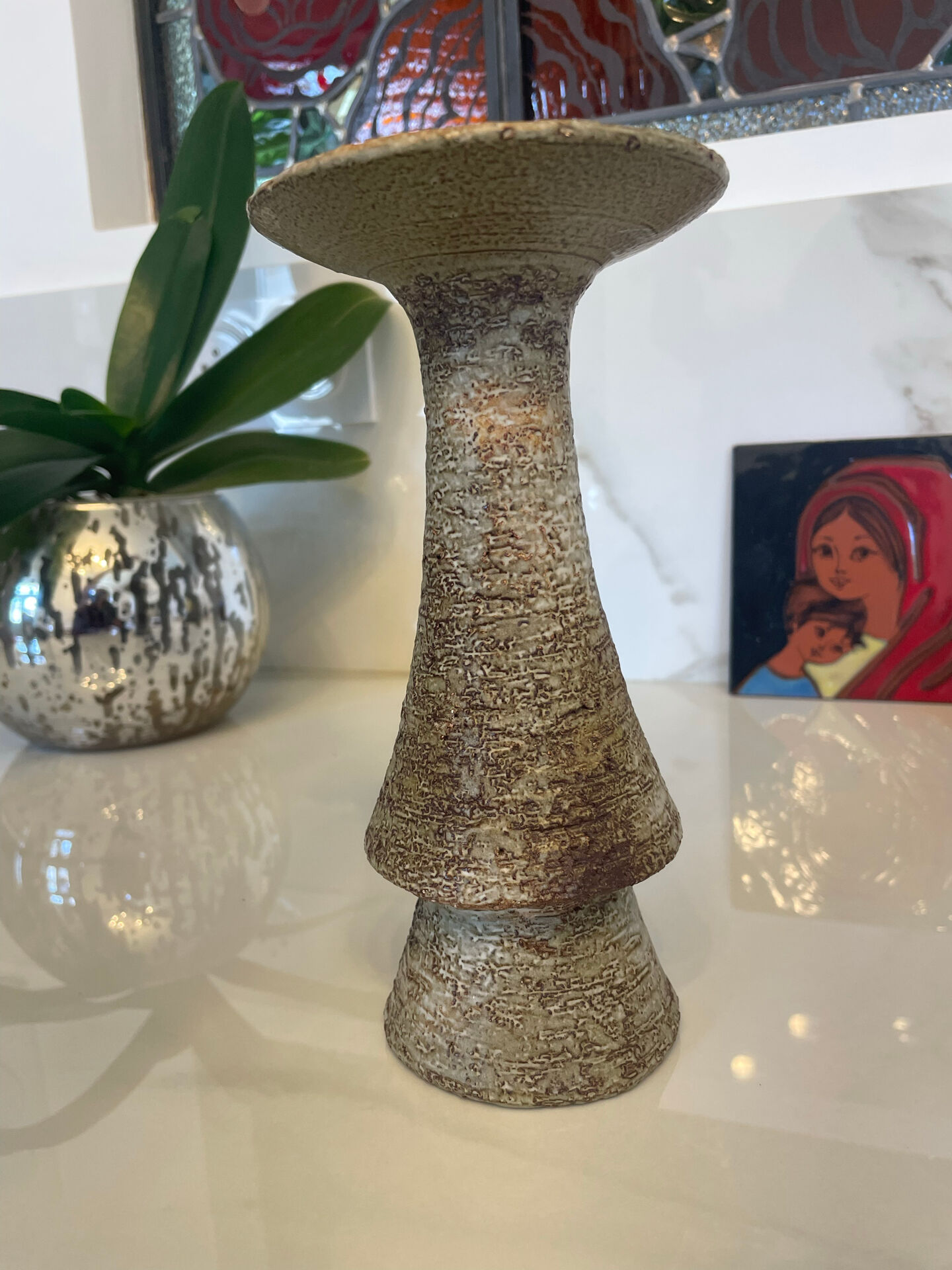 Vallauris candlestick signed 21.5 cm – 1970s brutalist ceramic