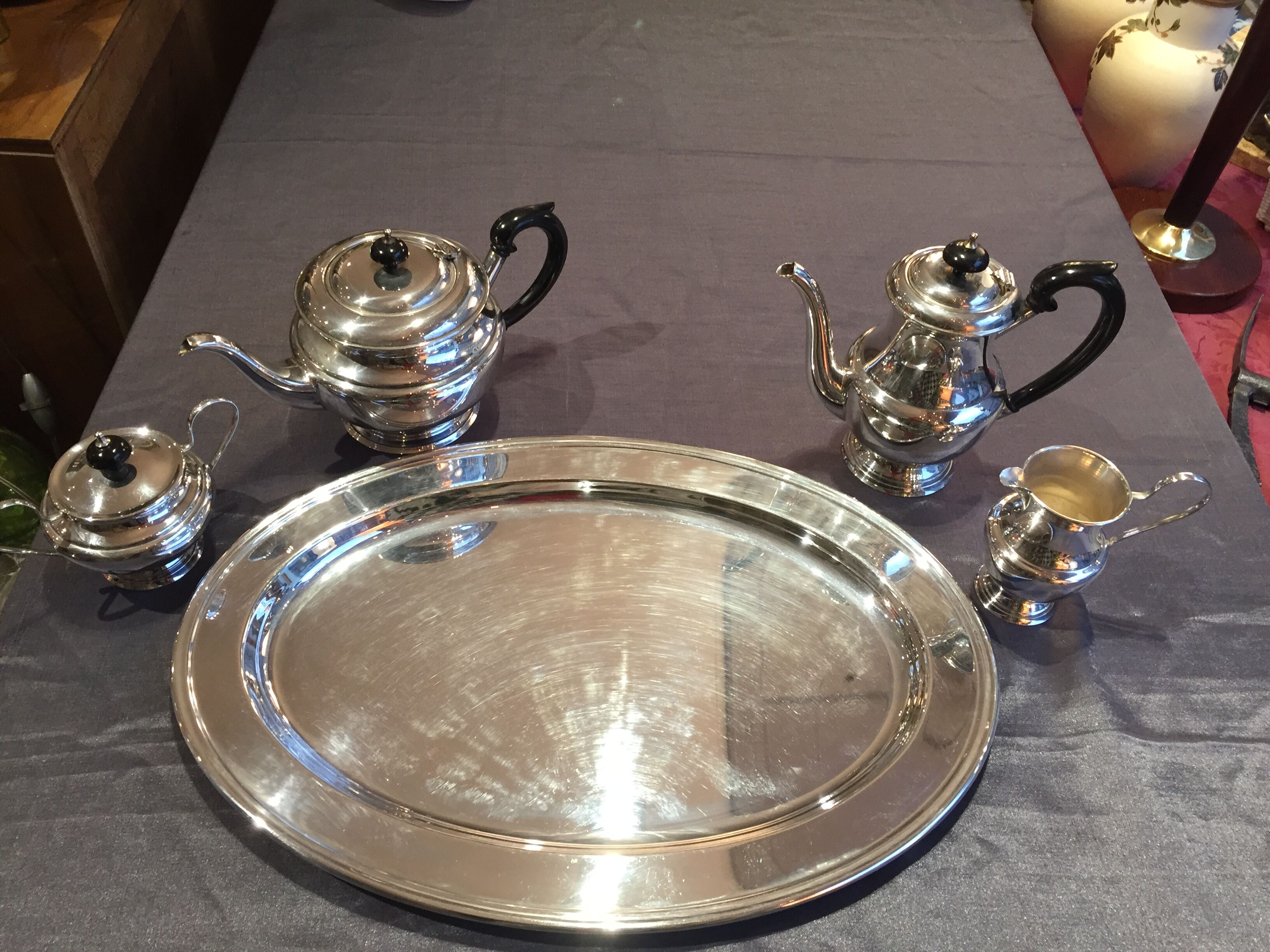 Coffee and the service in silver metal flagship