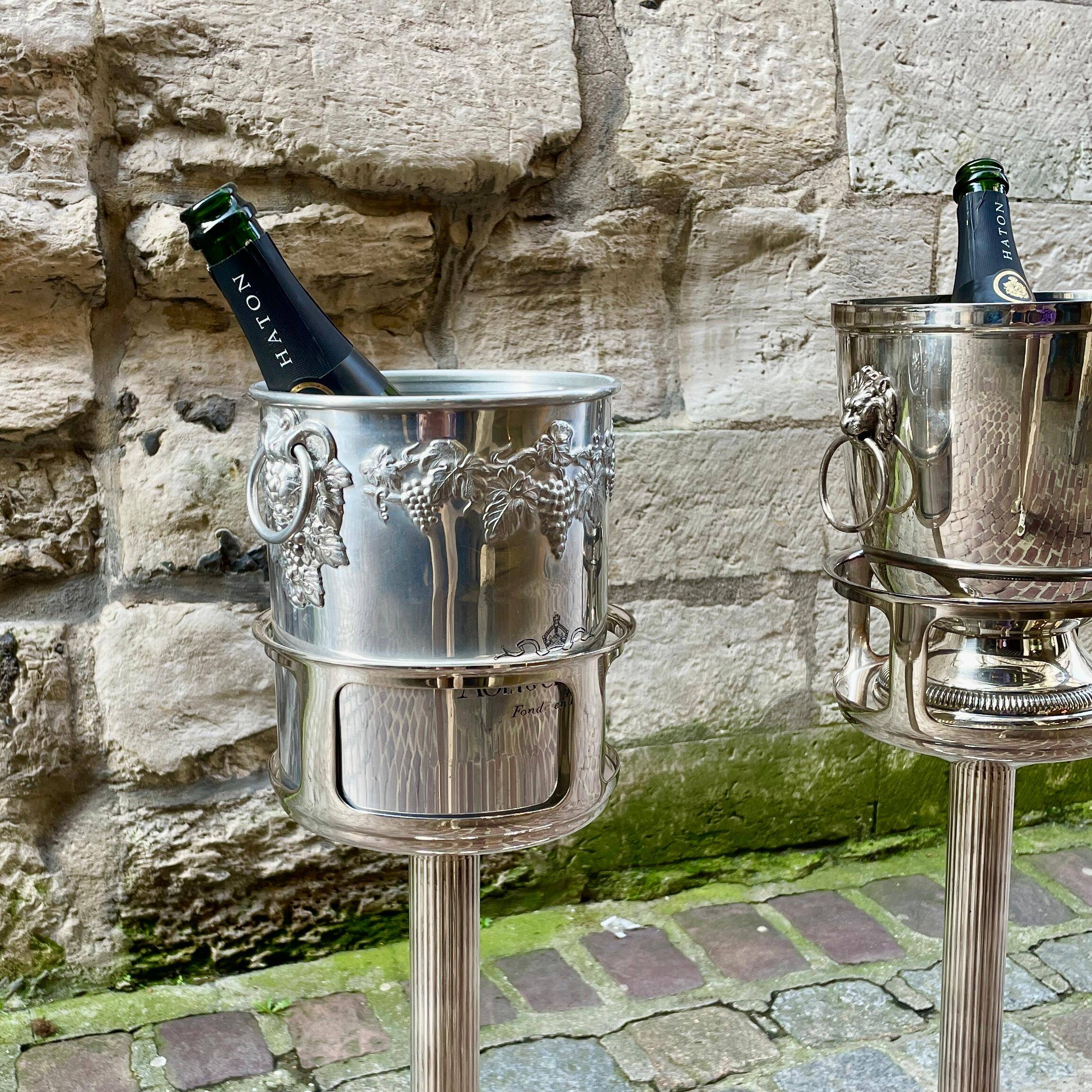Column for bucket holder in silver-plated metal European craftsmanship