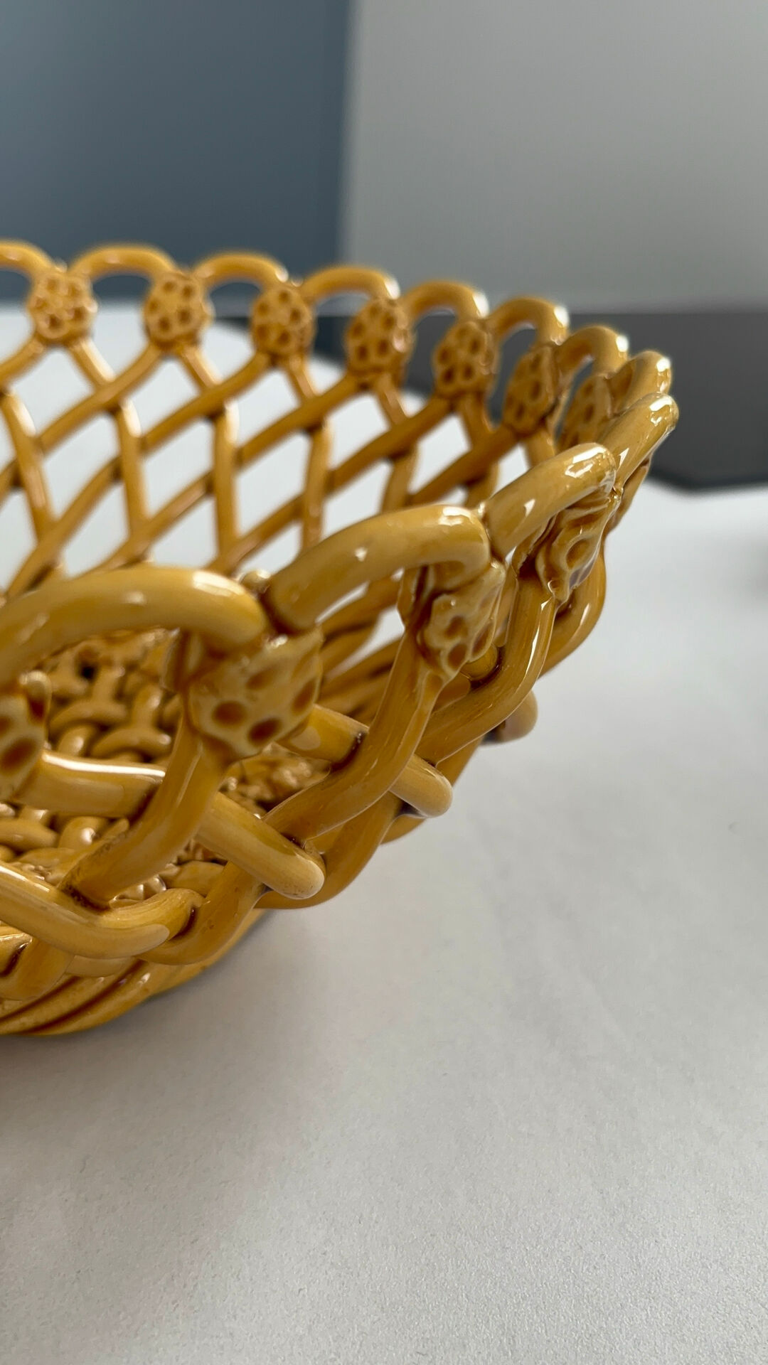 Pichon Uzès handmade ceramic basket – Yellow ochre openwork basket