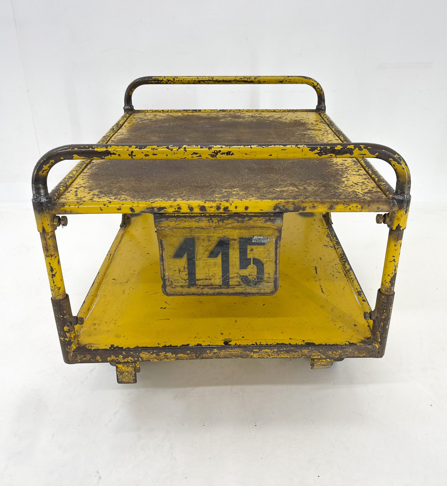 Vintage industrial coffee or side table on wheels