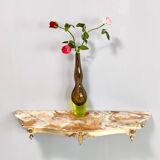 Table Console Murale Vintage en Laiton avec Plateau en Onyx Jaune, Italie