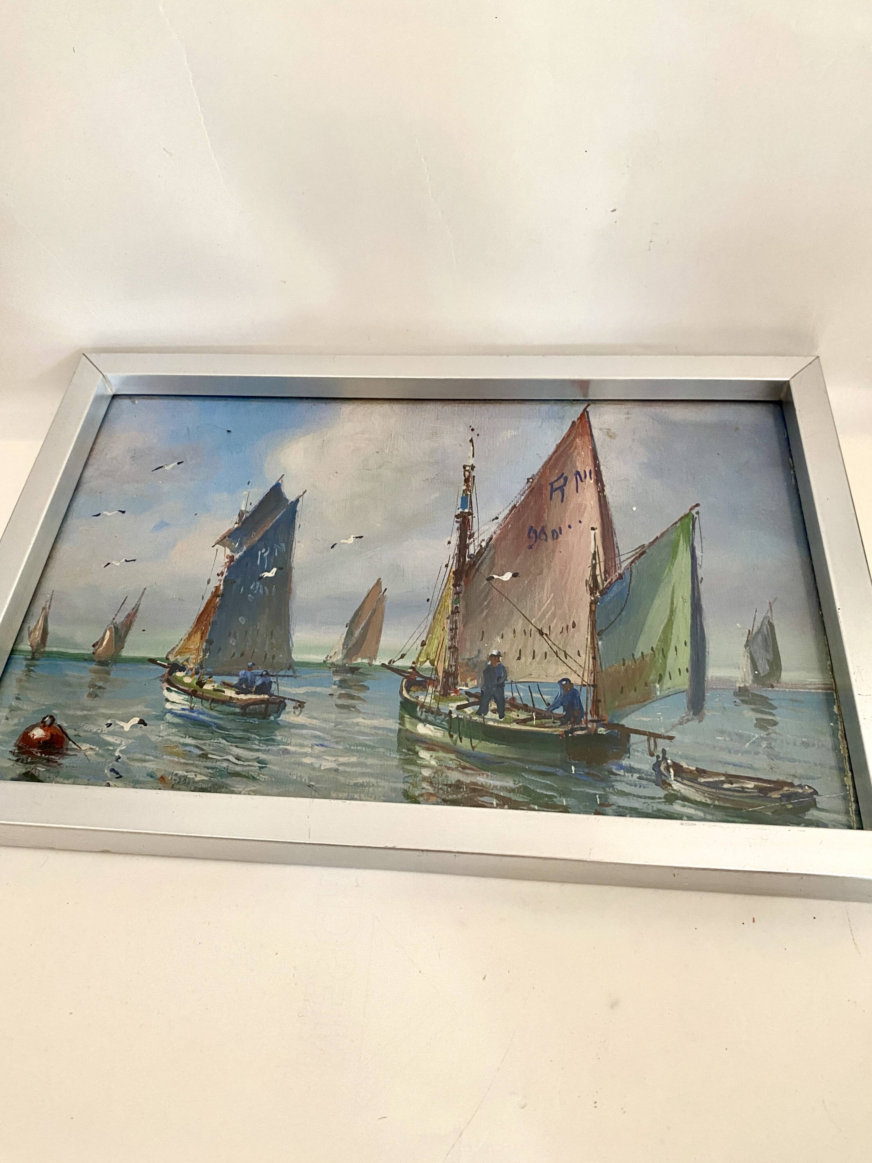 Huile sur bois, années 40 sous verre