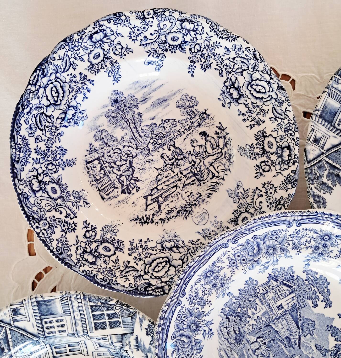Mismatched antique soup plates