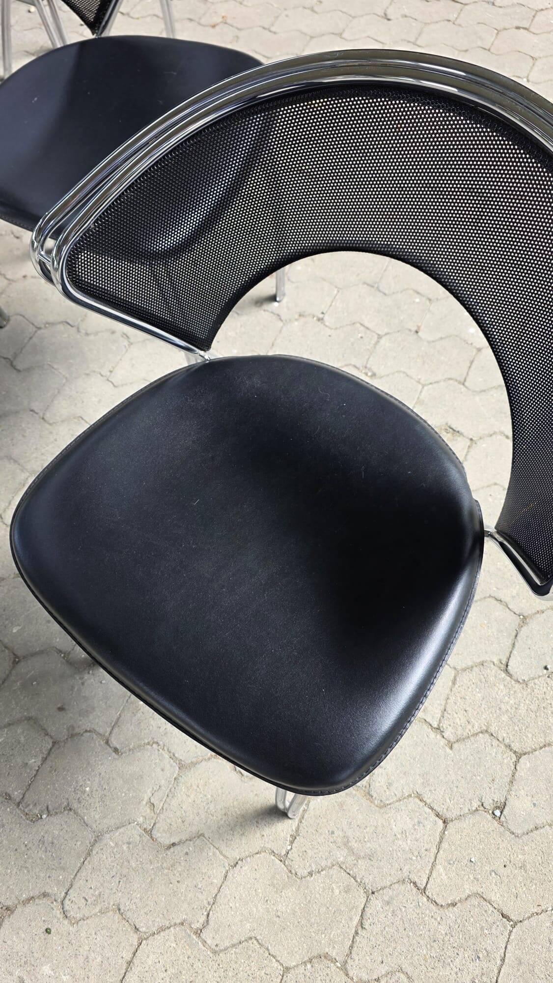 Set of 4 postmodern chairs with chrome and perforated mesh, Italy, 1980.