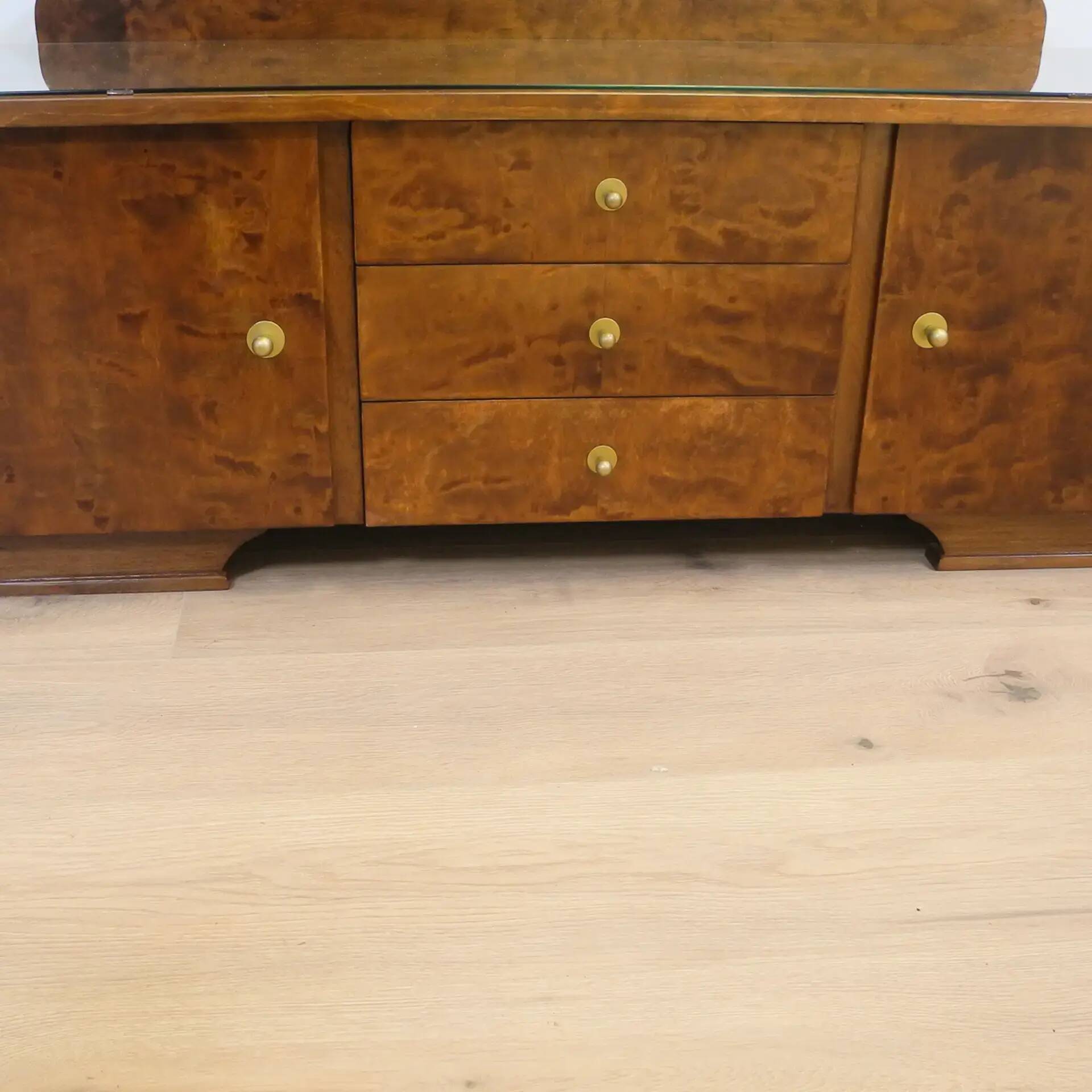 Mirror chest of drawers with swivelling mirrors, flamed birch stained, 50s