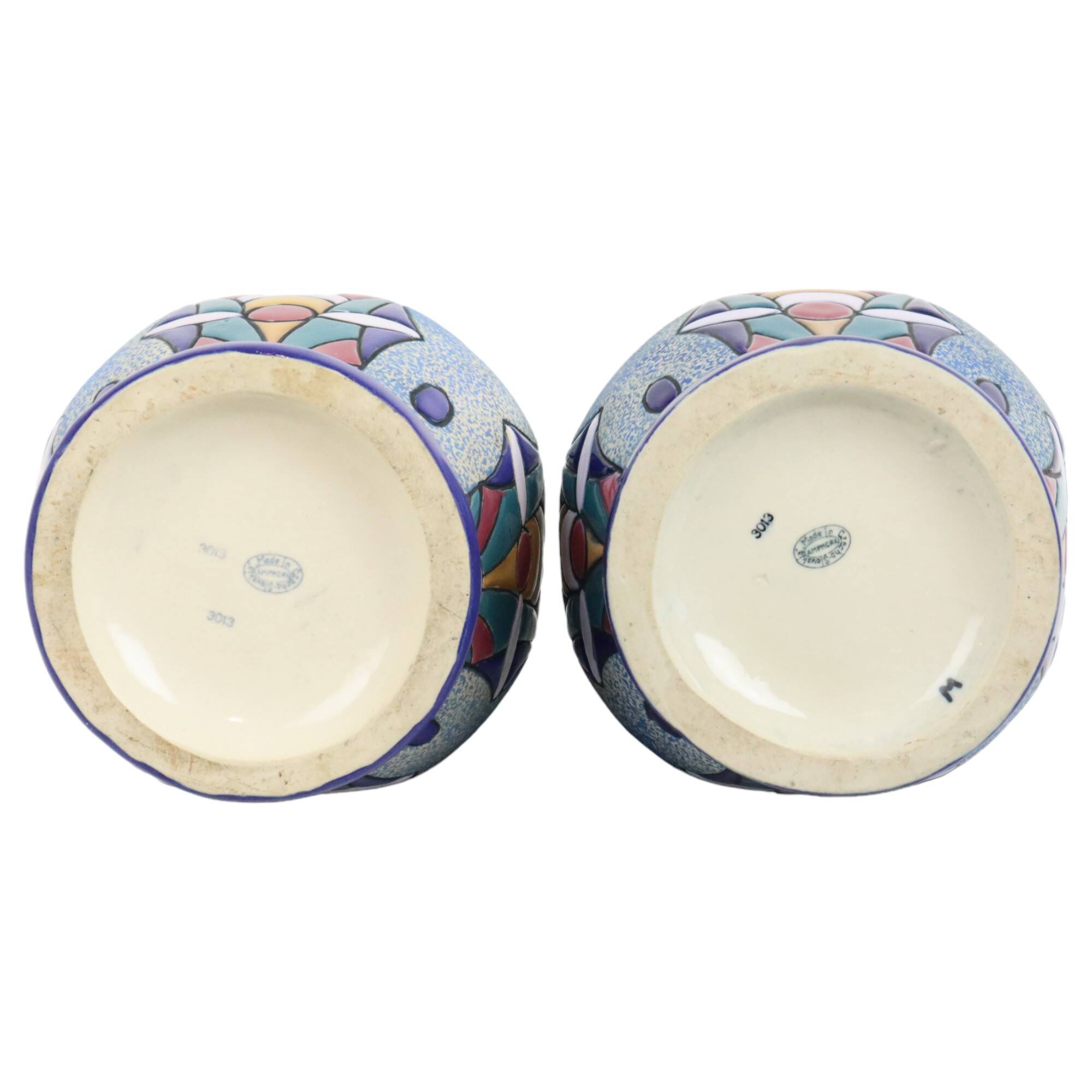 Pair of Amphora Vases Art Deco Ceramic Enamel 1915