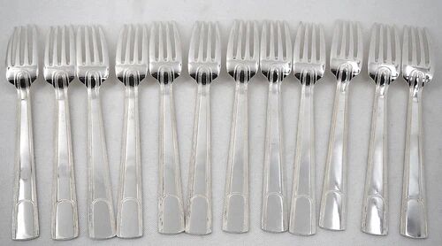 Christofle Gabon, Art Deco, 12 table settings, 24 pieces in silver-plated metal.