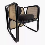 Fauteuil cubique en rotin noir et cannage