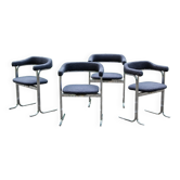 Set of 4 Space age chairs, chrome steel and buckle fabric