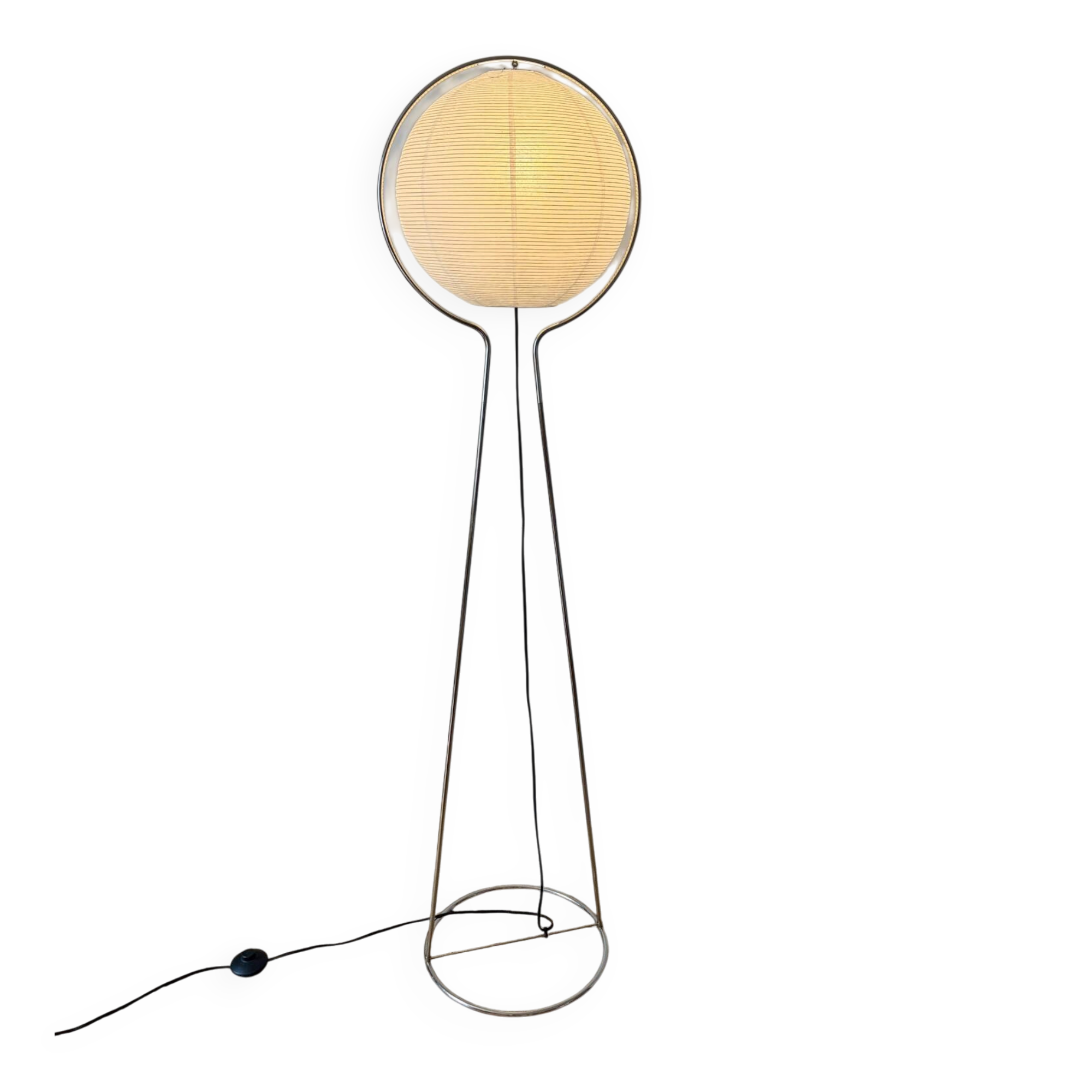 Chrome metal floor lamp and rice paper Vate for IKEA 1990
