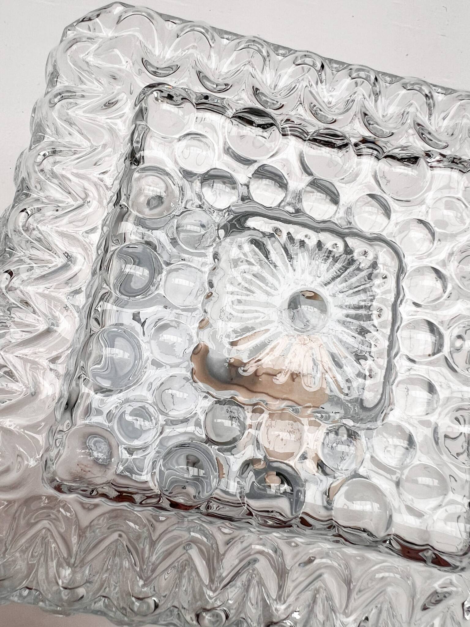Set of 3 ice glass ceiling lamps, 1970s