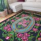 Floral handwoven green and fuchsia rug, made in wool, bohemian design 170x232cm
