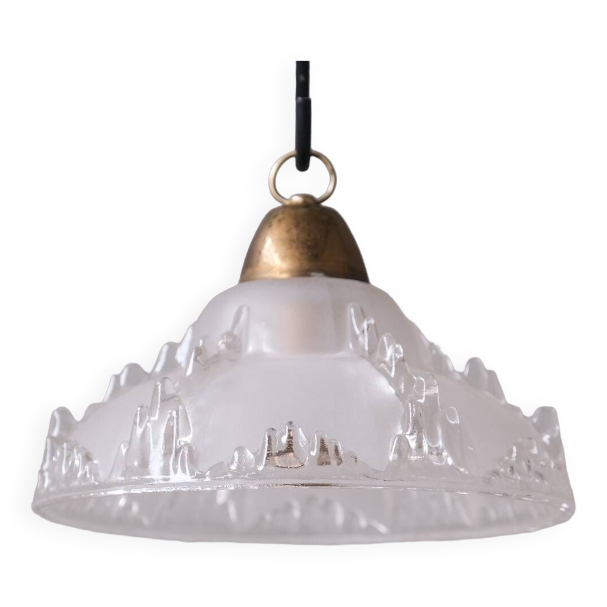 Pair of Mid-Century 'Ice' Glass Pendant Lights