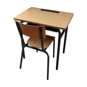 bureau et chaise d'écolier en acier et formica années 60-70