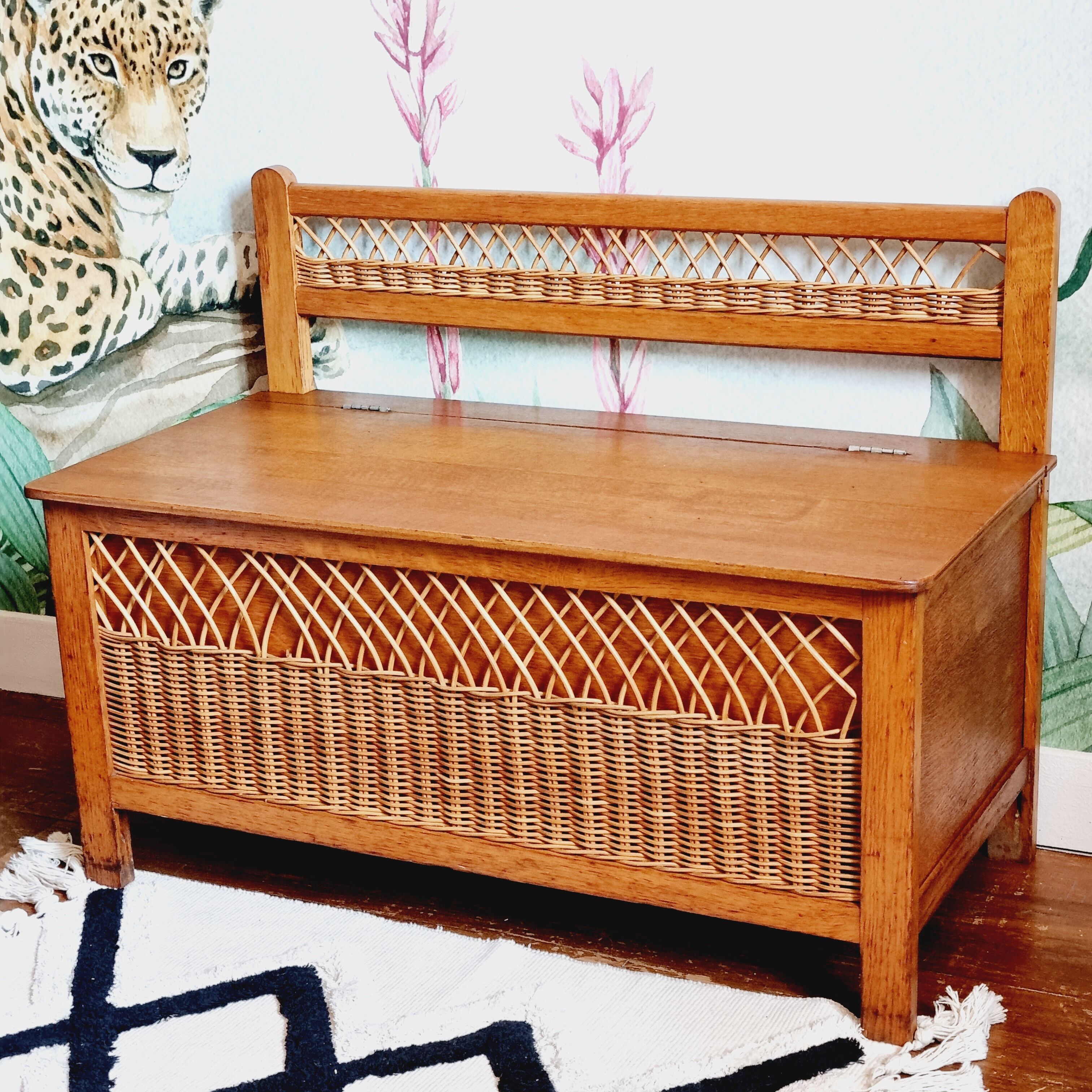 Bench chest veneer oak and rattan