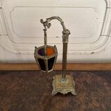Lampe veilleuse en bronze et verres multicolores Restauration XIXe