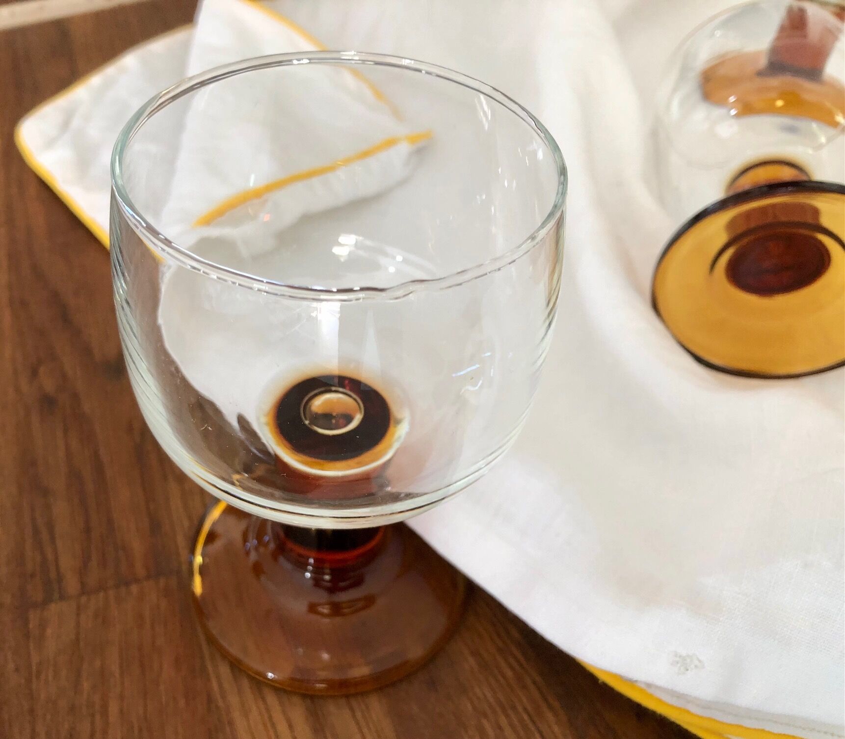 6 Amber stemmed glasses an'70