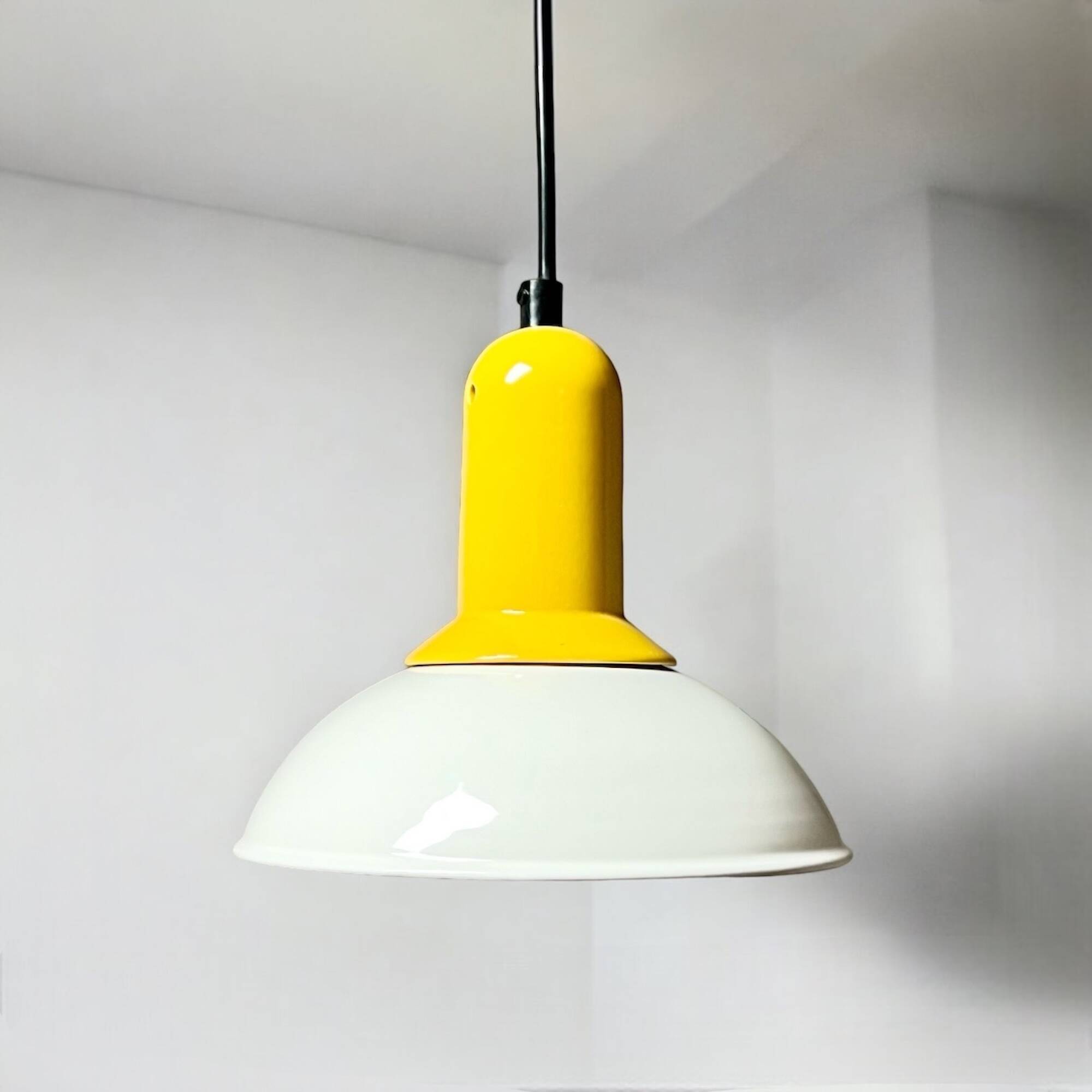 Vintage 80s Yellow Ceramic Pendant Lamp by Imago Italy - New Old Stock