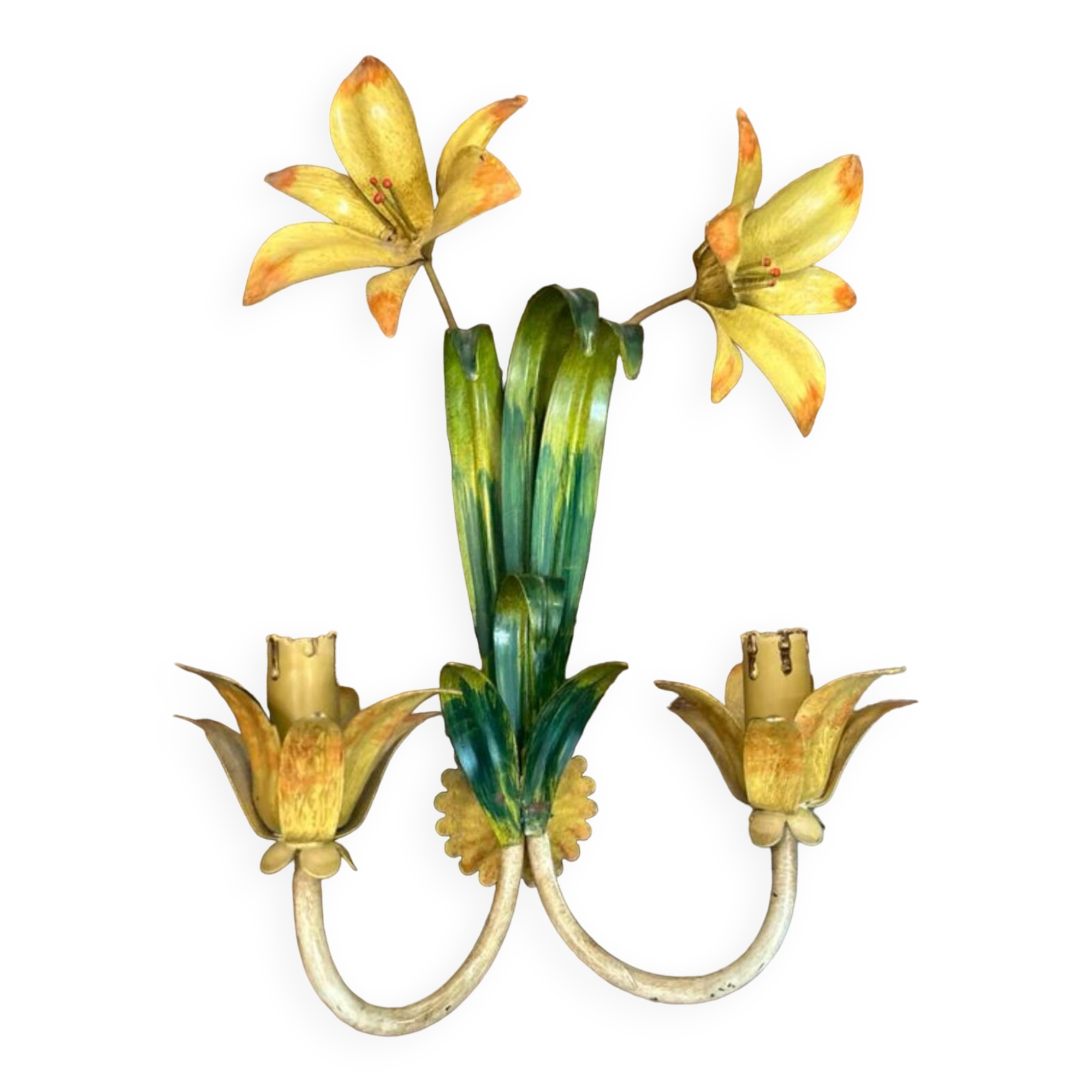 Metal wall light with lilies